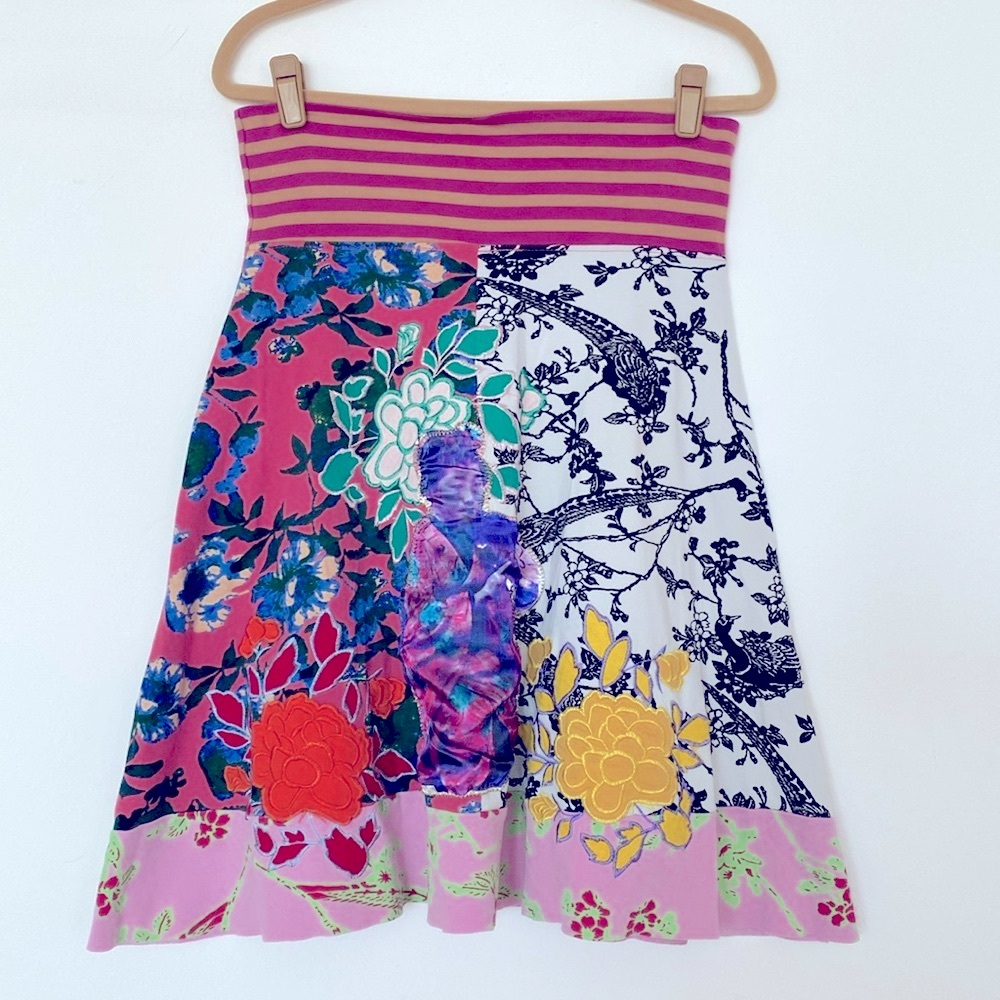 DESIGUAL SKIRT floral print patchwork embroidered multicolored S